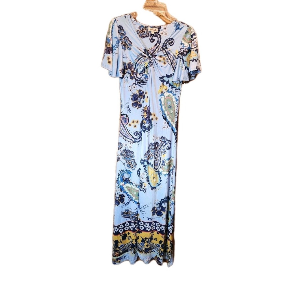 NWT One World Sz S Floral/Paisley Twist Maxi Dress Summer Colorful Flutter